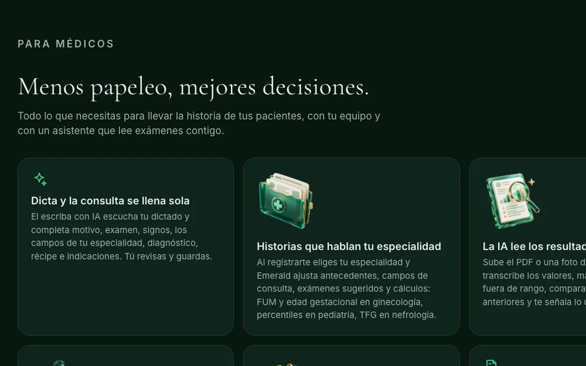 Pantalla de Emerald, la app de historia médica digital de Pyraxis